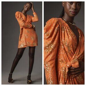 Farm Rio Sunny Mood Sequin Long-Sleeve Mini Wrap Dress